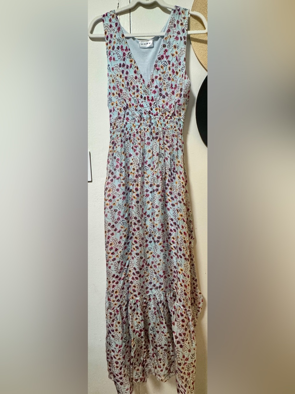 Flowy Light Blue Floral Maxi Dress with baby blue cotton liner, Women’s Size L
